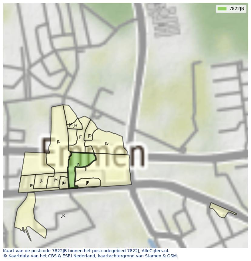 Afbeelding van het postcodegebied 7822 JB op de kaart.