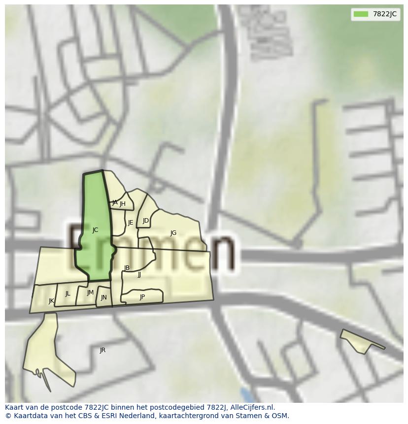 Afbeelding van het postcodegebied 7822 JC op de kaart.