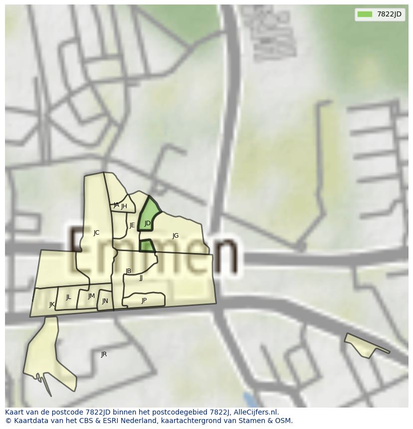 Afbeelding van het postcodegebied 7822 JD op de kaart.