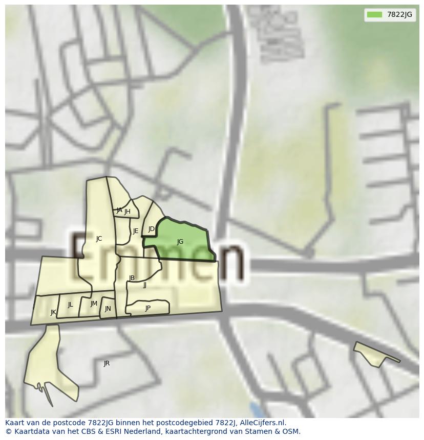 Afbeelding van het postcodegebied 7822 JG op de kaart.