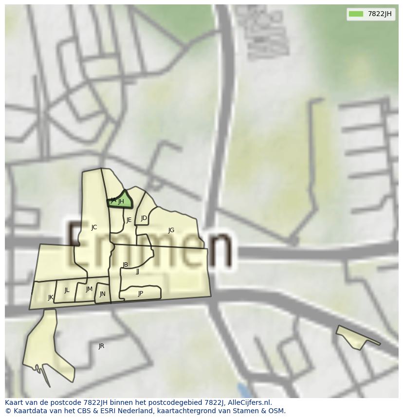 Afbeelding van het postcodegebied 7822 JH op de kaart.