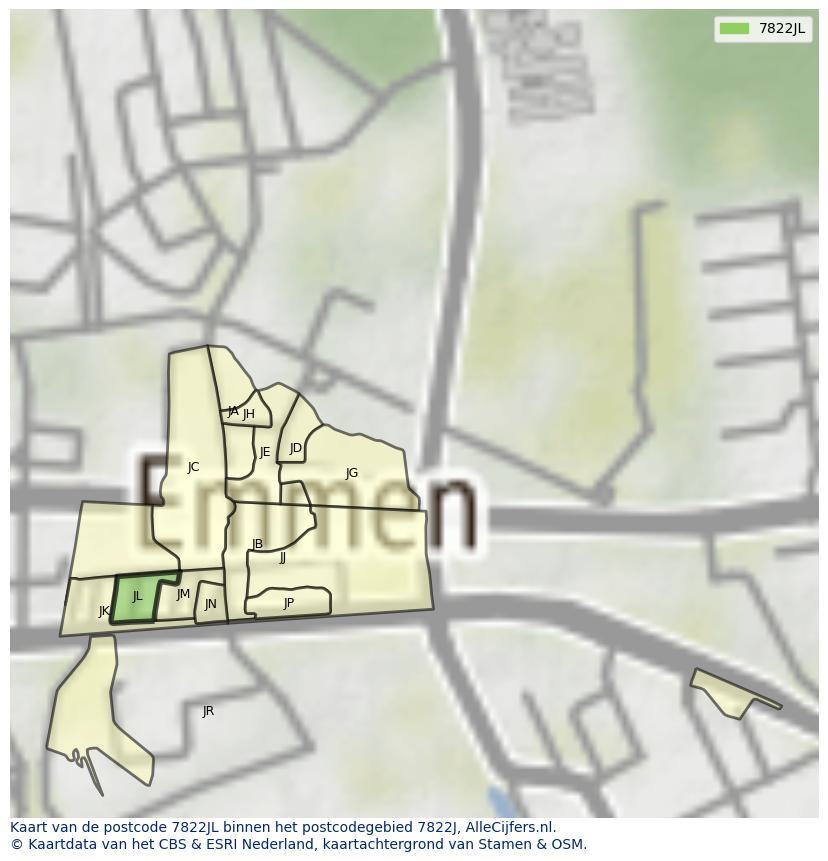 Afbeelding van het postcodegebied 7822 JL op de kaart.