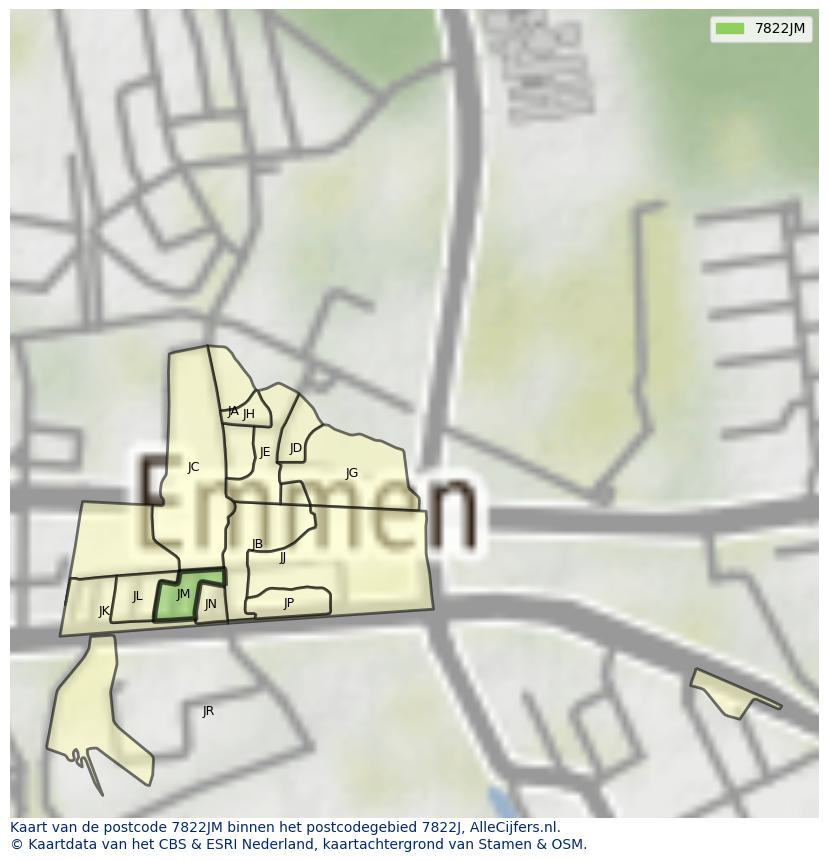 Afbeelding van het postcodegebied 7822 JM op de kaart.