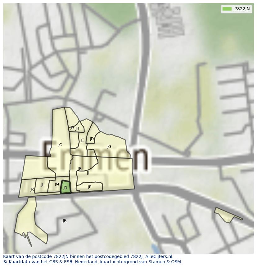 Afbeelding van het postcodegebied 7822 JN op de kaart.