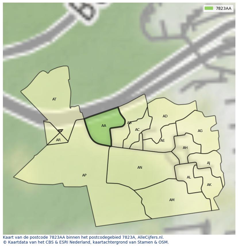Afbeelding van het postcodegebied 7823 AA op de kaart.