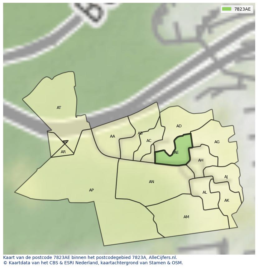 Afbeelding van het postcodegebied 7823 AE op de kaart.