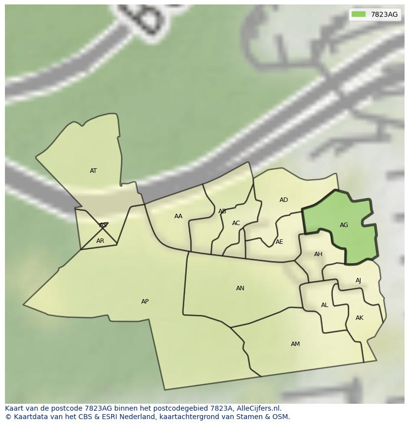 Afbeelding van het postcodegebied 7823 AG op de kaart.