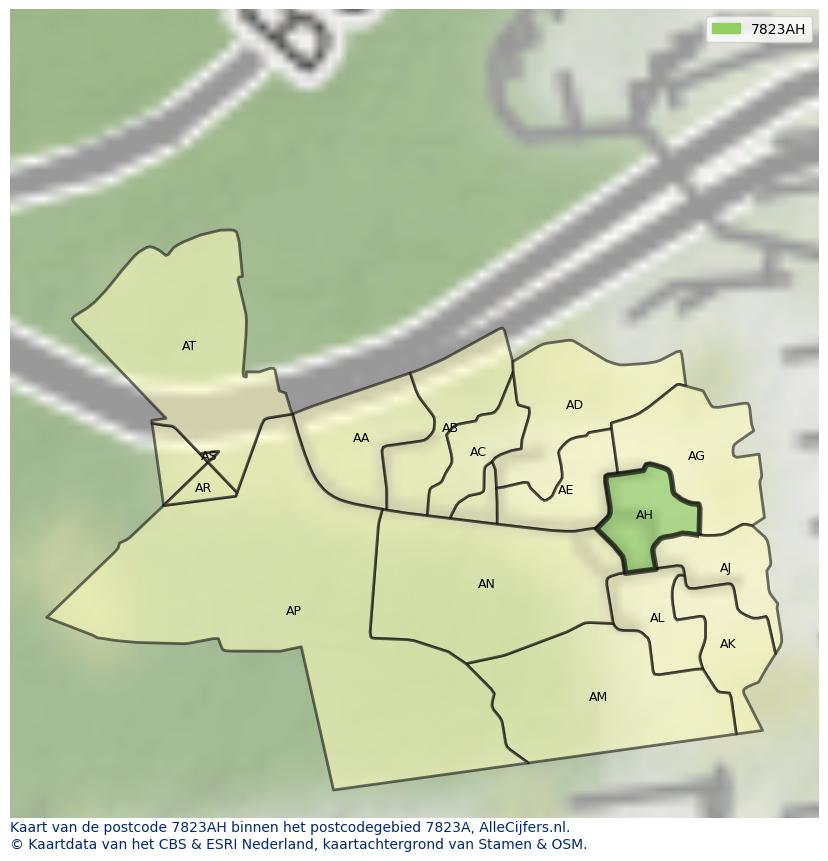 Afbeelding van het postcodegebied 7823 AH op de kaart.