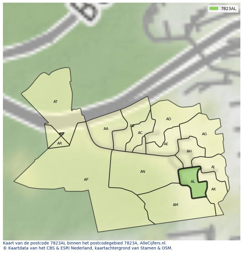 Afbeelding van het postcodegebied 7823 AL op de kaart.