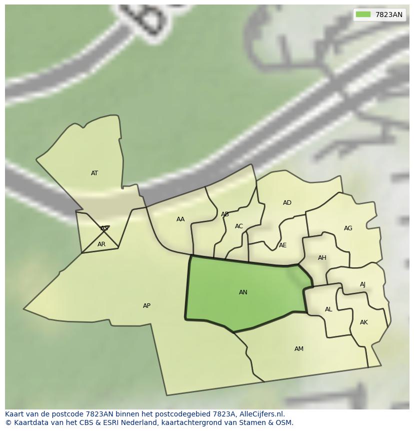Afbeelding van het postcodegebied 7823 AN op de kaart.