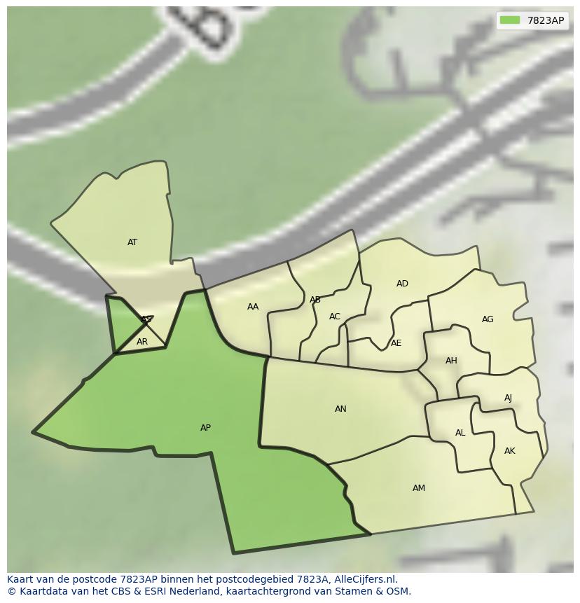 Afbeelding van het postcodegebied 7823 AP op de kaart.