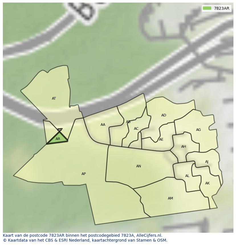 Afbeelding van het postcodegebied 7823 AR op de kaart.