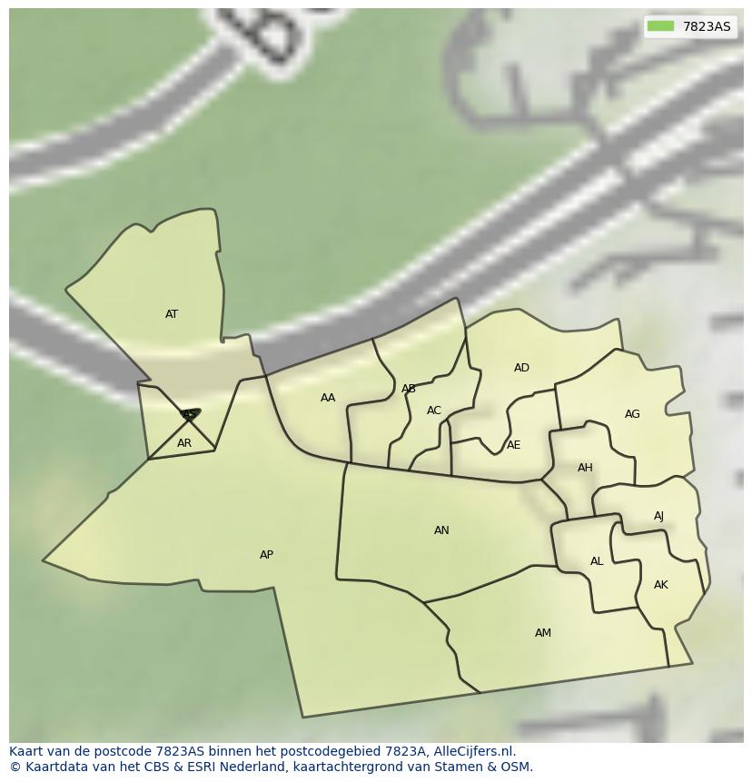 Afbeelding van het postcodegebied 7823 AS op de kaart.