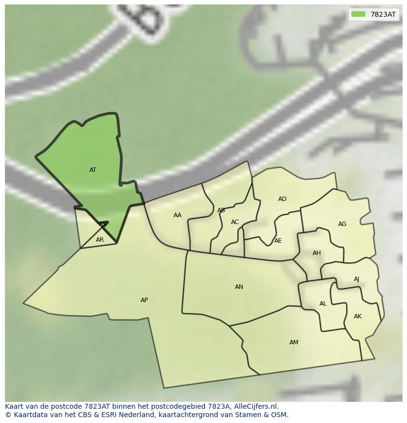 Afbeelding van het postcodegebied 7823 AT op de kaart.
