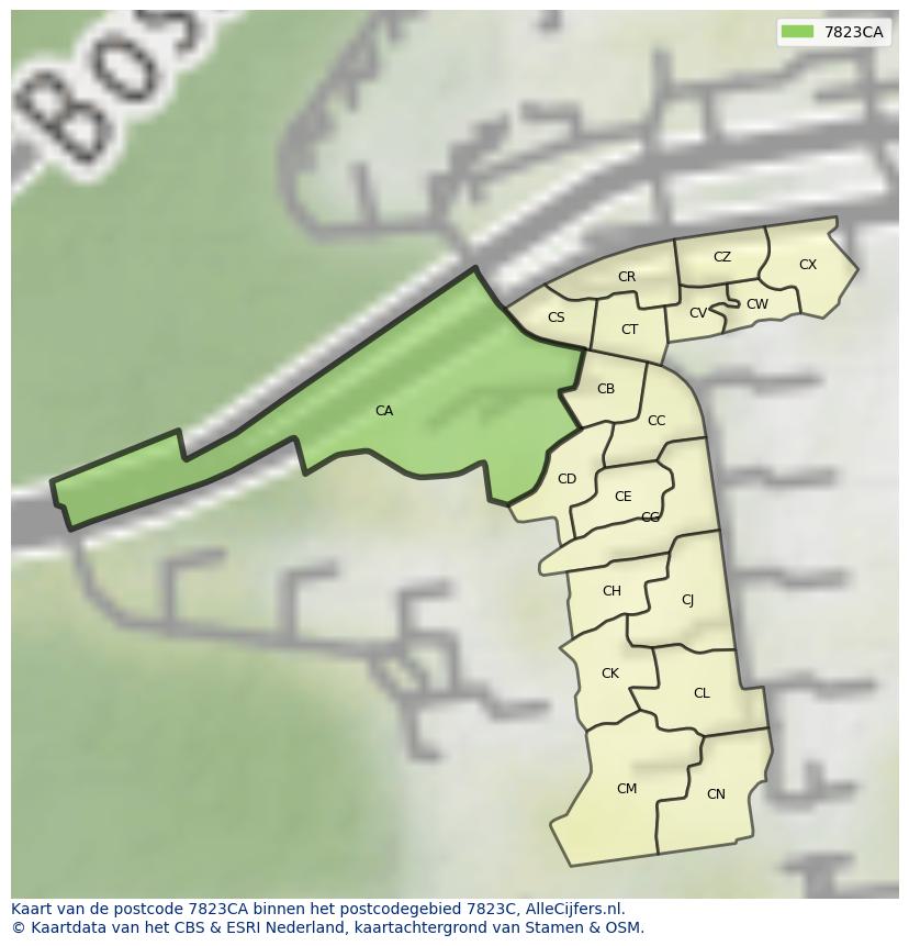 Afbeelding van het postcodegebied 7823 CA op de kaart.