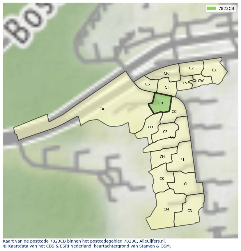 Afbeelding van het postcodegebied 7823 CB op de kaart.
