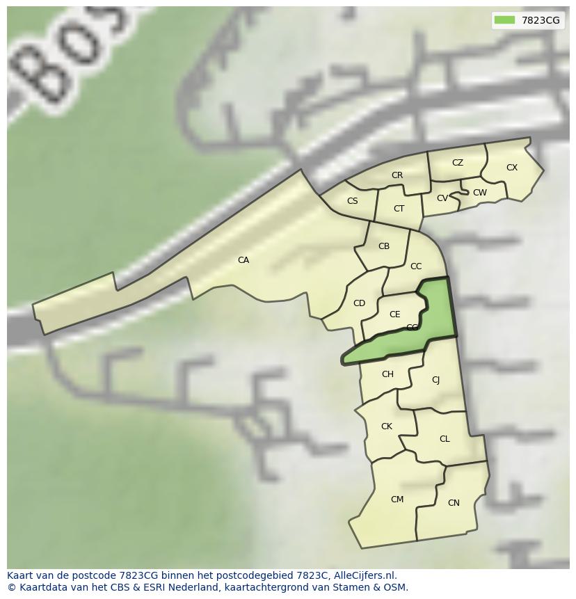 Afbeelding van het postcodegebied 7823 CG op de kaart.