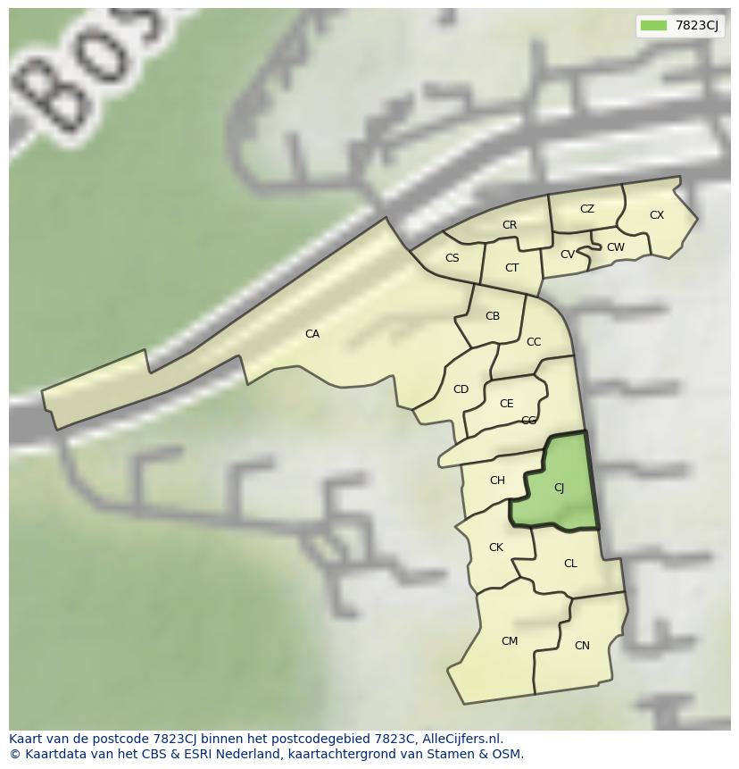 Afbeelding van het postcodegebied 7823 CJ op de kaart.