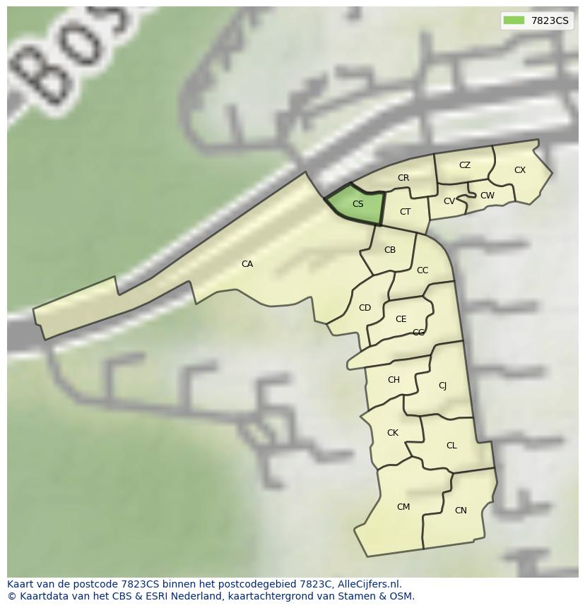 Afbeelding van het postcodegebied 7823 CS op de kaart.