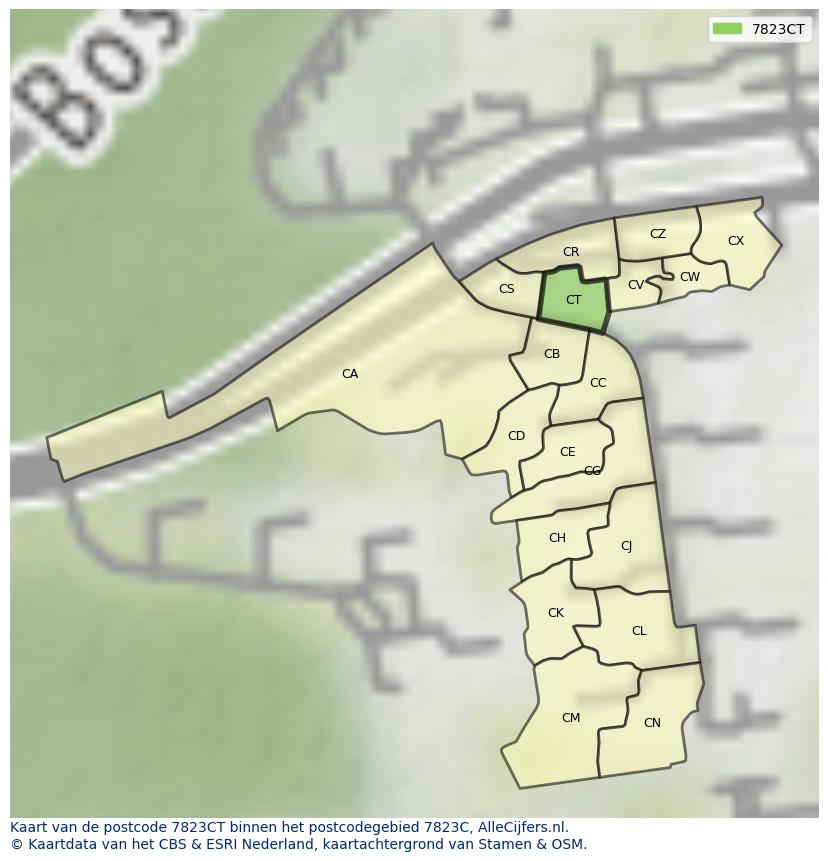 Afbeelding van het postcodegebied 7823 CT op de kaart.