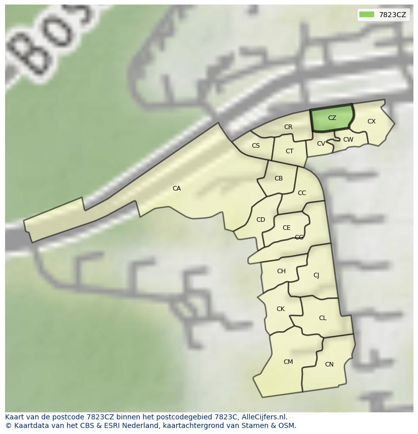 Afbeelding van het postcodegebied 7823 CZ op de kaart.