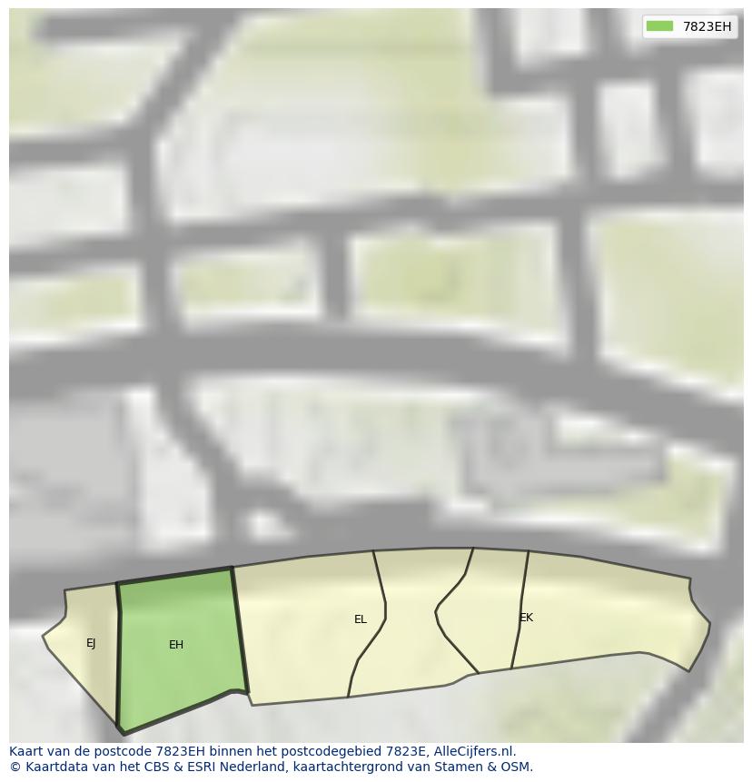 Afbeelding van het postcodegebied 7823 EH op de kaart.