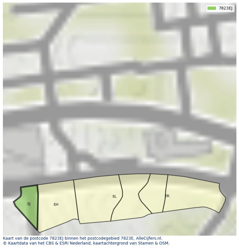 Afbeelding van het postcodegebied 7823 EJ op de kaart.