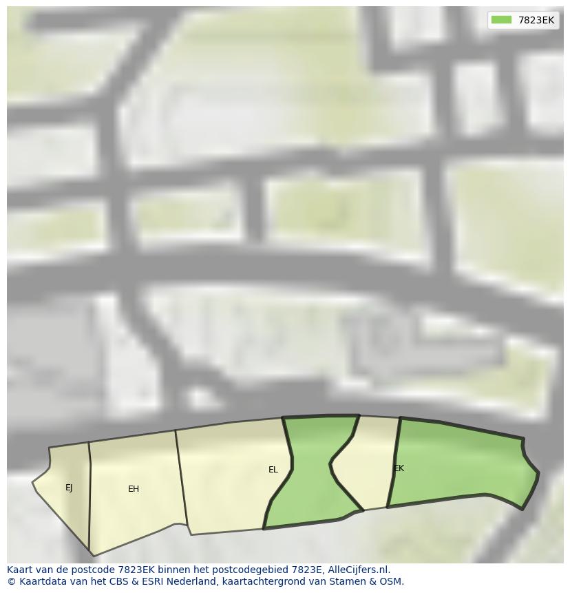 Afbeelding van het postcodegebied 7823 EK op de kaart.
