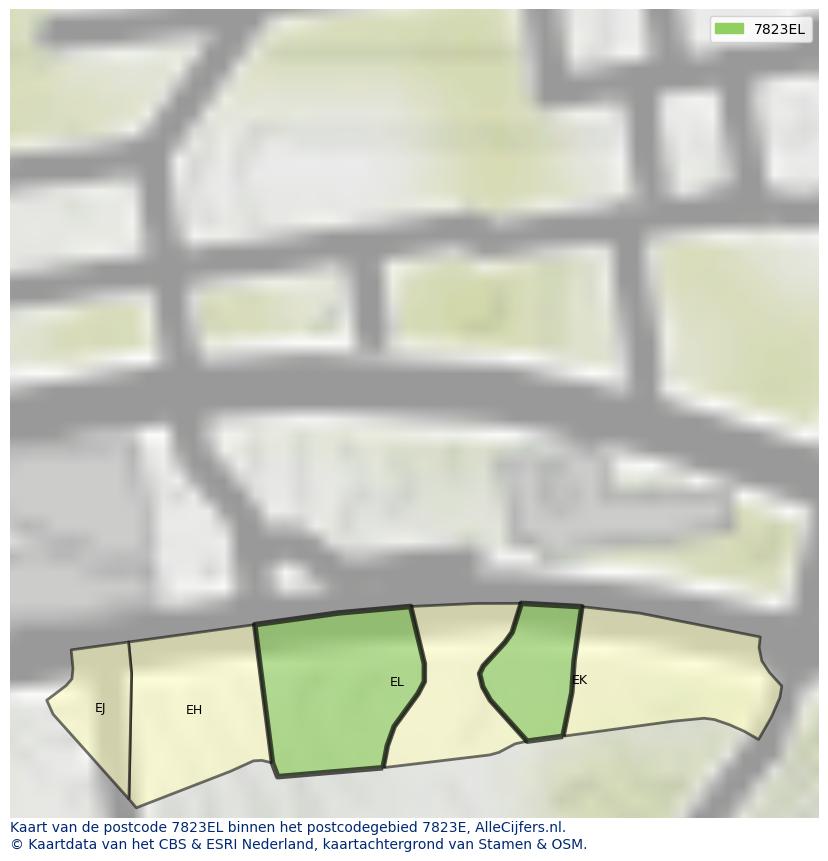 Afbeelding van het postcodegebied 7823 EL op de kaart.