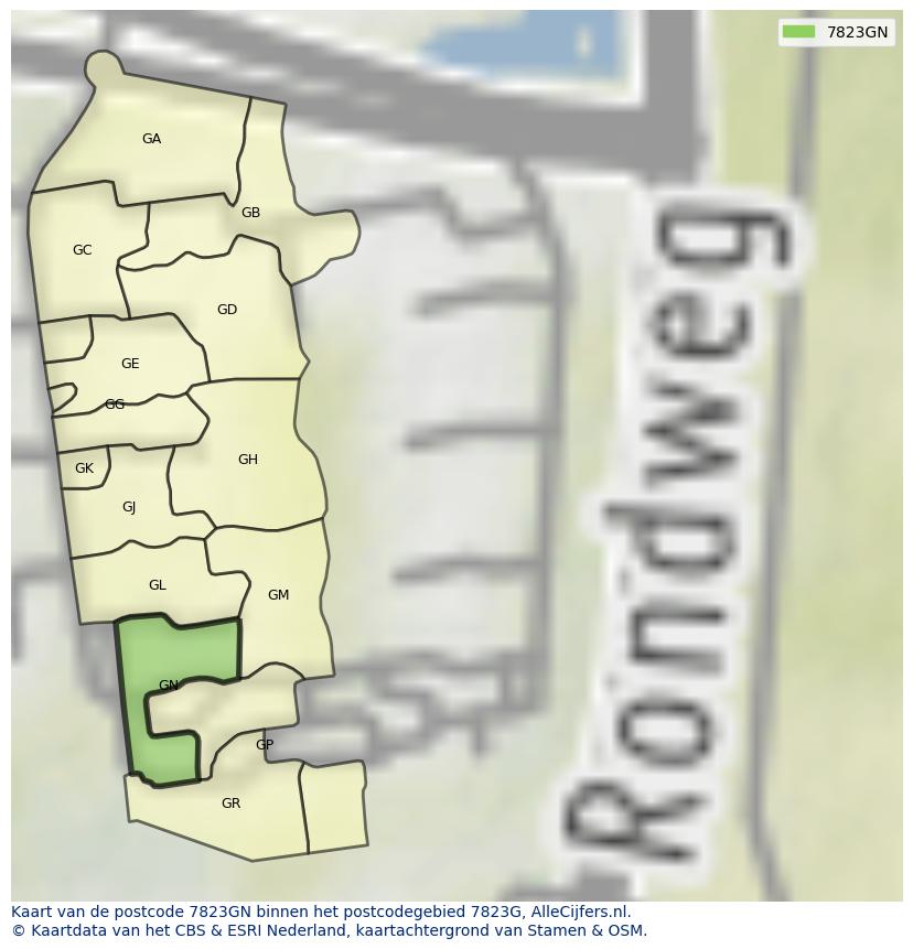 Afbeelding van het postcodegebied 7823 GN op de kaart.