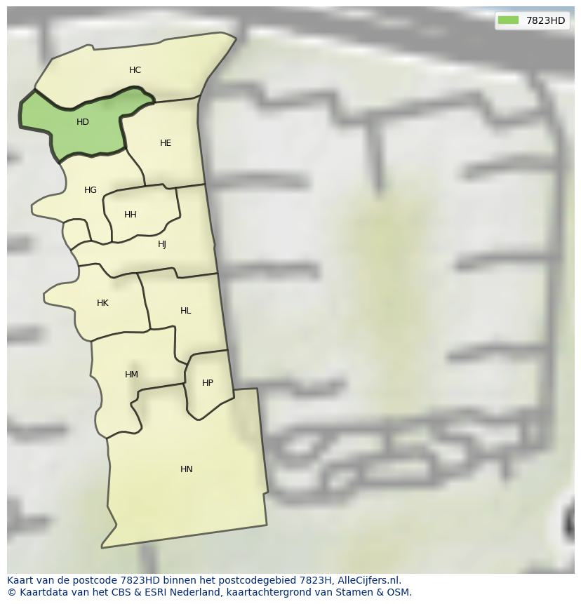 Afbeelding van het postcodegebied 7823 HD op de kaart.