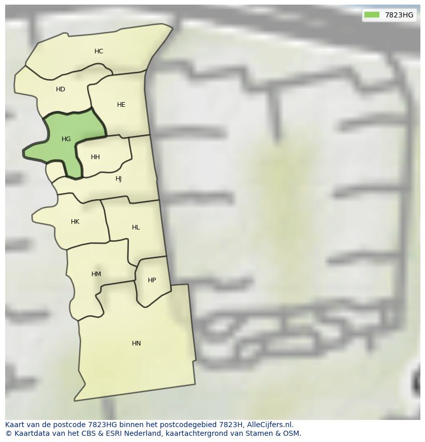 Afbeelding van het postcodegebied 7823 HG op de kaart.