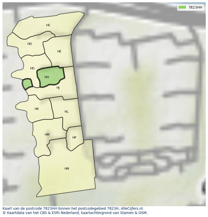 Afbeelding van het postcodegebied 7823 HH op de kaart.