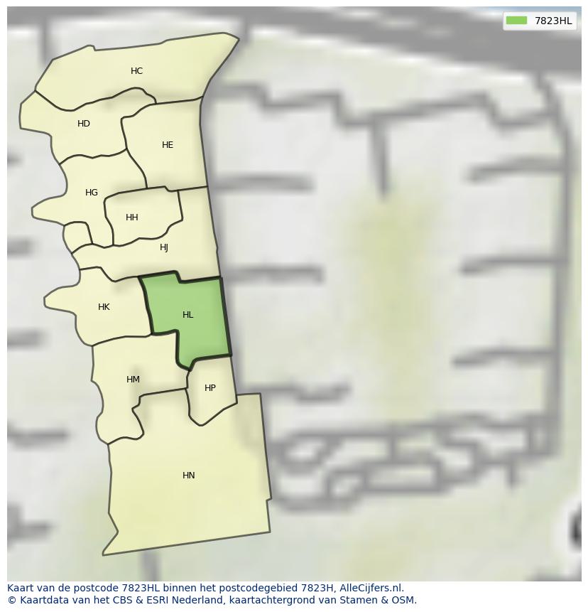 Afbeelding van het postcodegebied 7823 HL op de kaart.