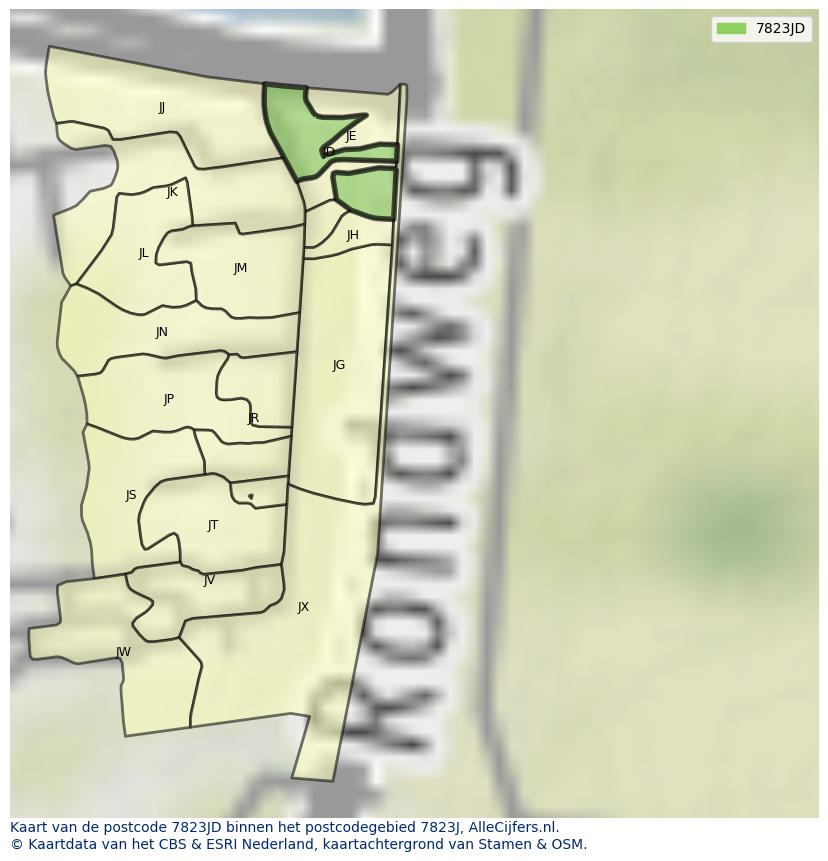 Afbeelding van het postcodegebied 7823 JD op de kaart.