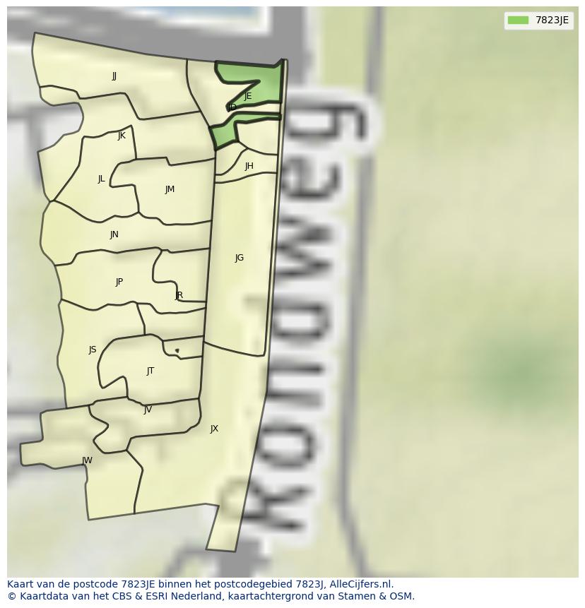 Afbeelding van het postcodegebied 7823 JE op de kaart.