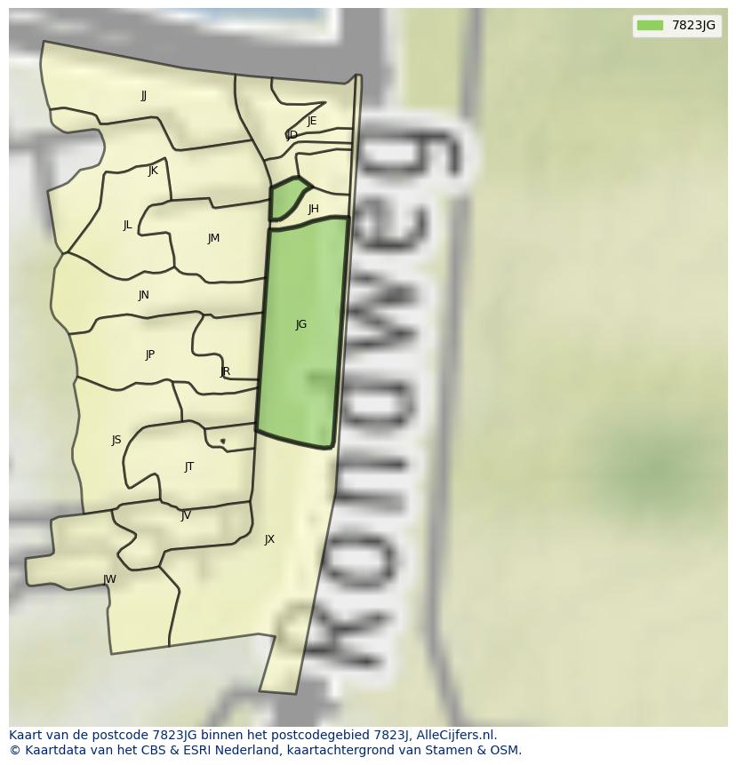 Afbeelding van het postcodegebied 7823 JG op de kaart.