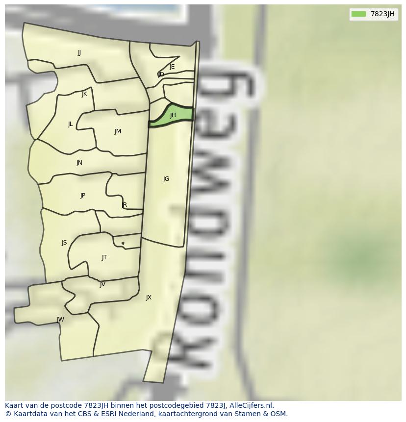 Afbeelding van het postcodegebied 7823 JH op de kaart.