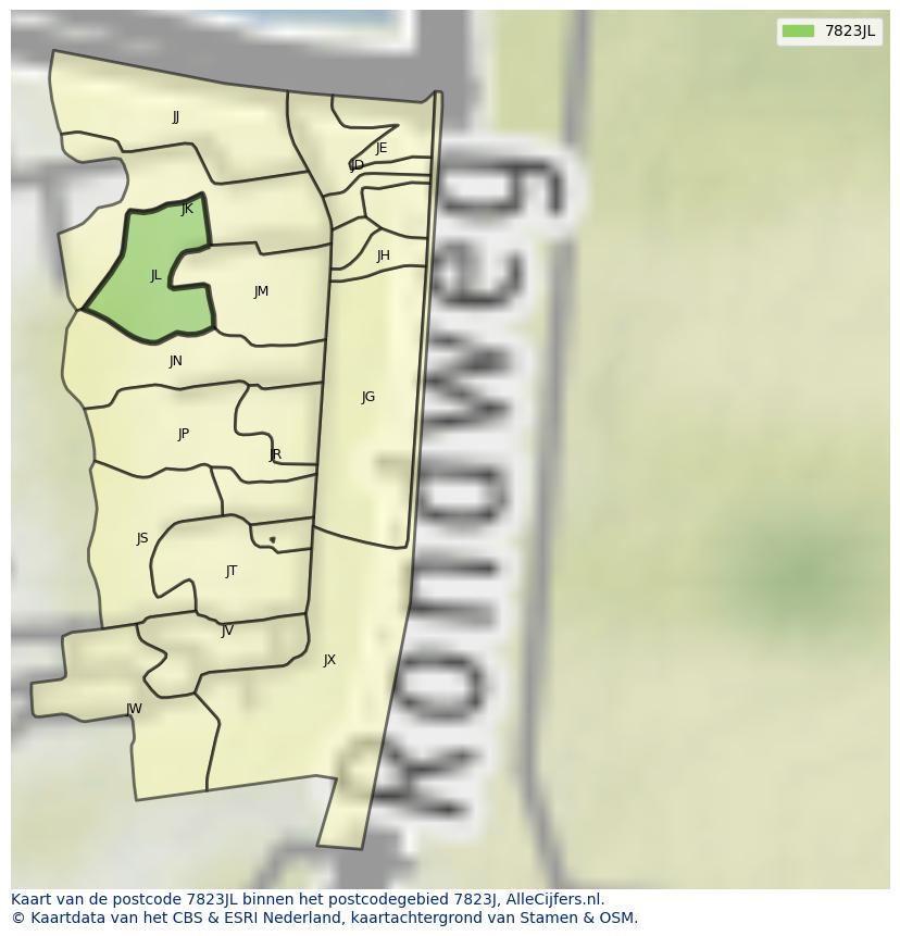 Afbeelding van het postcodegebied 7823 JL op de kaart.