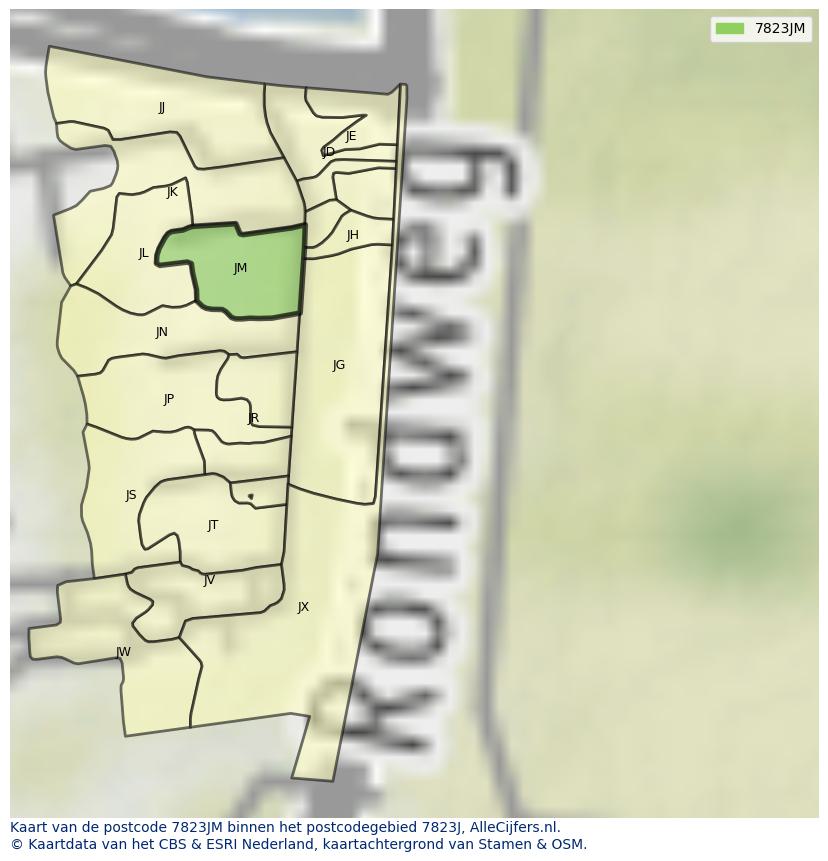 Afbeelding van het postcodegebied 7823 JM op de kaart.
