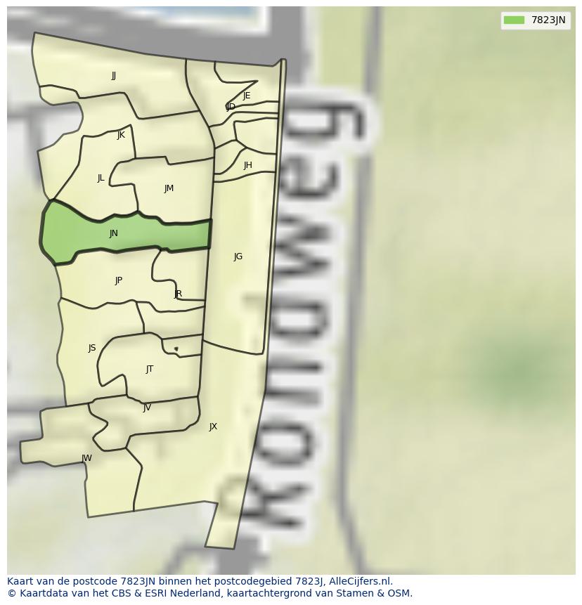 Afbeelding van het postcodegebied 7823 JN op de kaart.