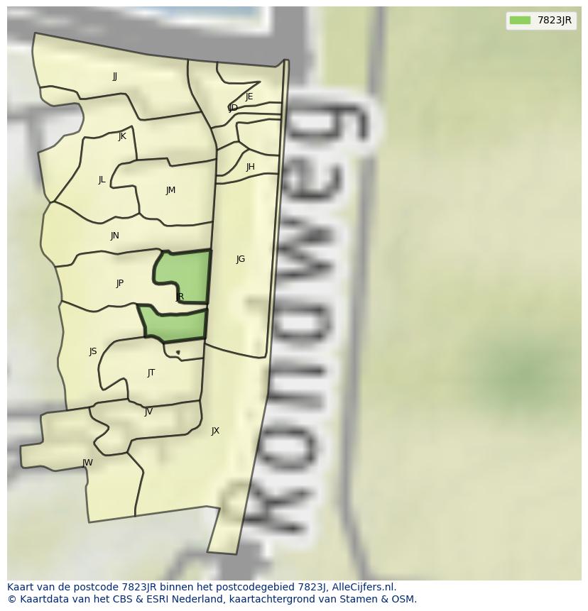 Afbeelding van het postcodegebied 7823 JR op de kaart.