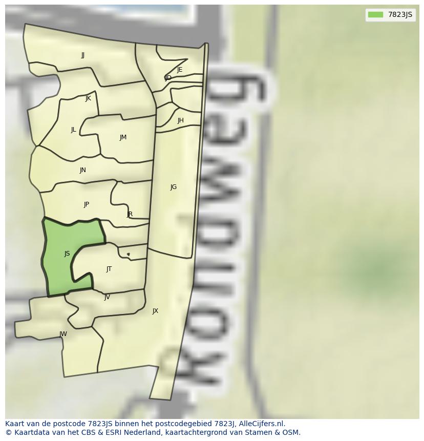 Afbeelding van het postcodegebied 7823 JS op de kaart.