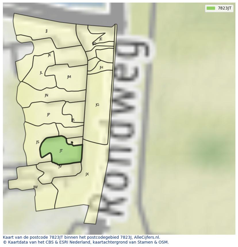 Afbeelding van het postcodegebied 7823 JT op de kaart.