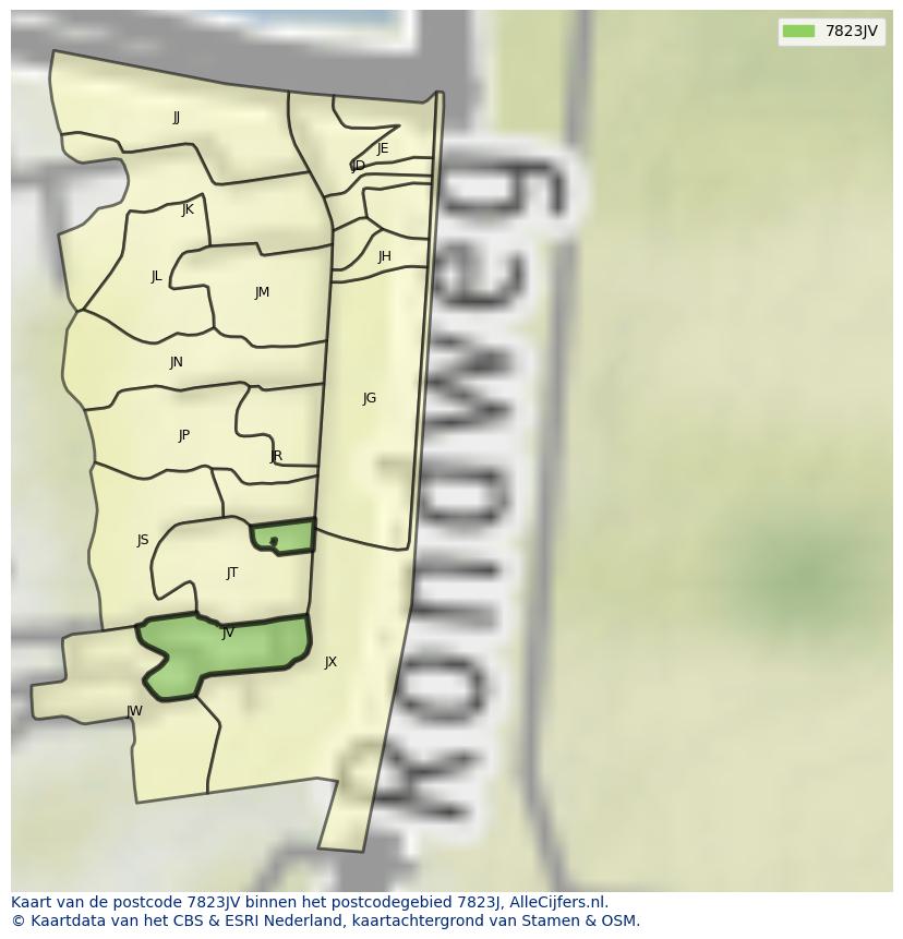 Afbeelding van het postcodegebied 7823 JV op de kaart.