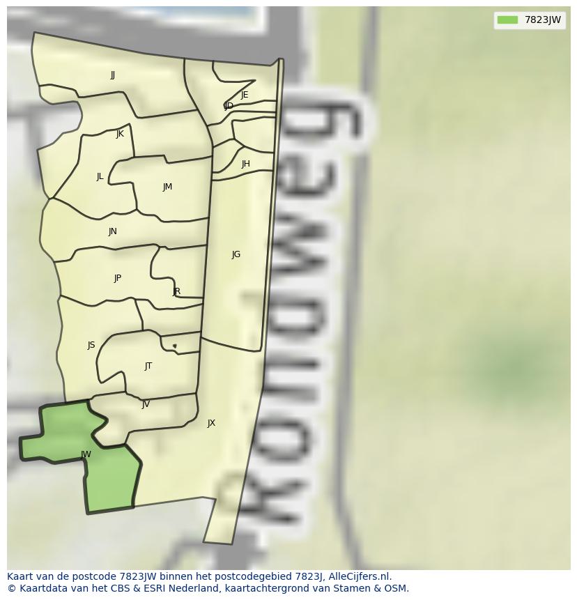 Afbeelding van het postcodegebied 7823 JW op de kaart.