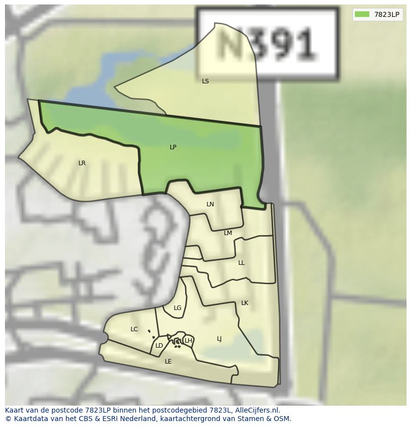 Afbeelding van het postcodegebied 7823 LP op de kaart.