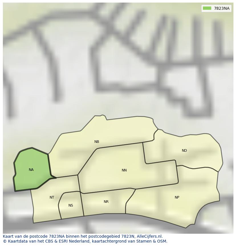 Afbeelding van het postcodegebied 7823 NA op de kaart.