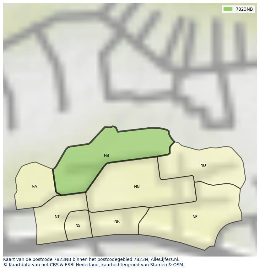 Afbeelding van het postcodegebied 7823 NB op de kaart.