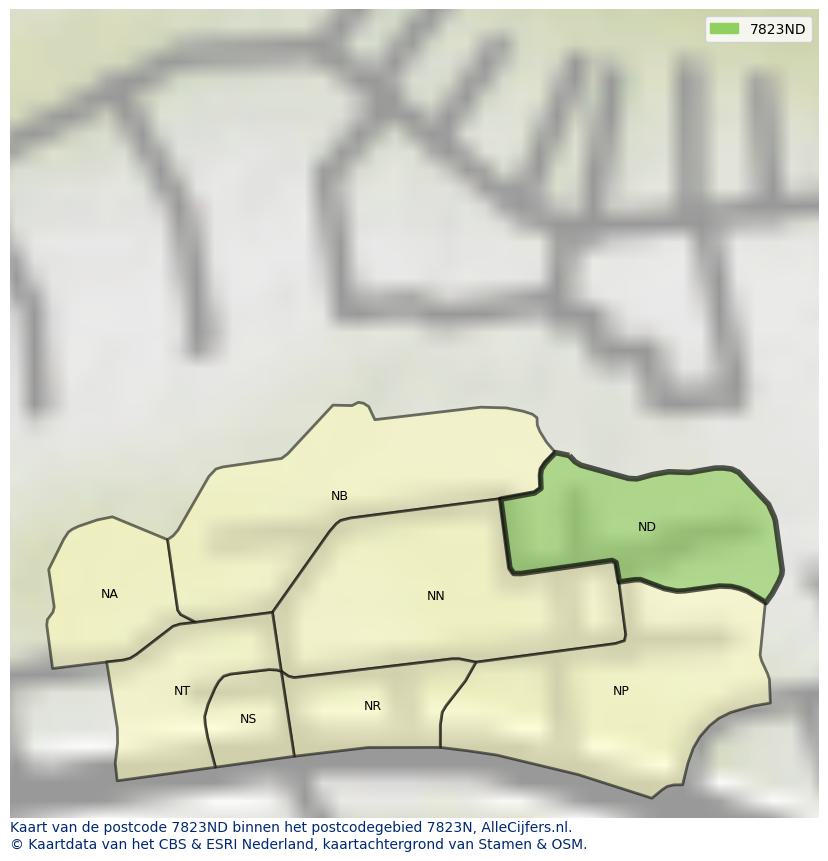 Afbeelding van het postcodegebied 7823 ND op de kaart.